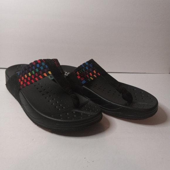 HEAL SELECT BLACK MULTICOLOR COMFORT WEDGE FLIP FLOP SANDALS 10 M PREOWNED. - Picture 2 of 9